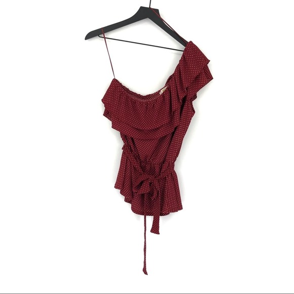 Anthropologie MAEVE Rita Ruffled One Shoulder Top Wine Bordeaux size Large - Picture 2 of 7